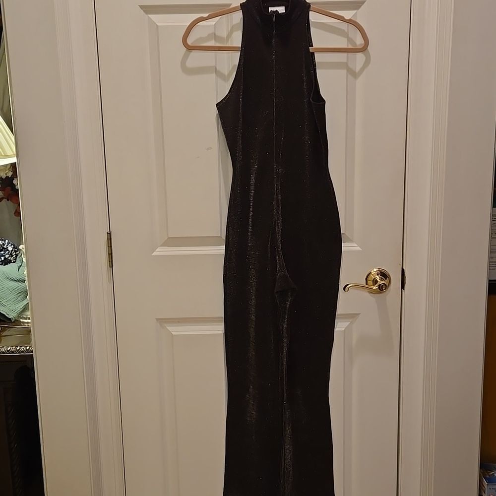 Vintage 90’s Moda International Jumpsuit XS Sparkly Halter Kick Flare High Neck